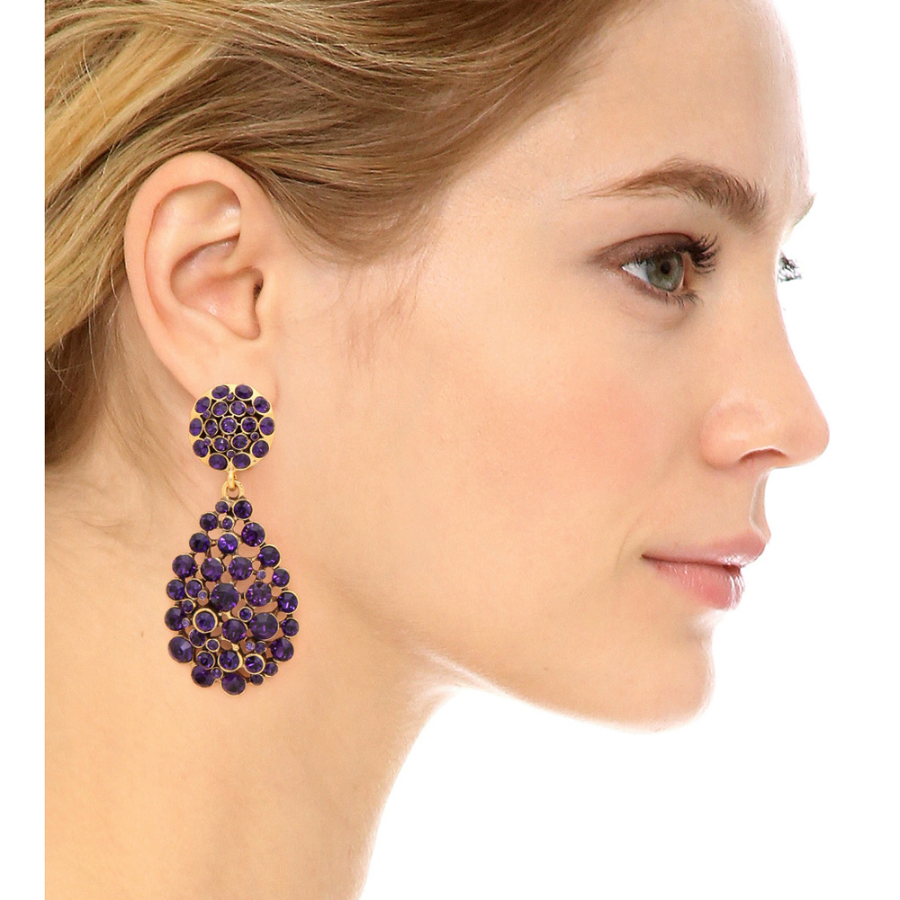 Oscar de la Renta Signed Purple Teardrop Earrings - Picture 2 of 4